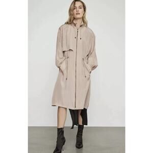 BCBGMAXAZRIA Quinn Long Trench Coat Full Zip Drawstring Jacket Cinch Waist Pink